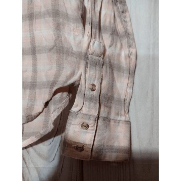 American Eagle Shirt Ladies Small Pink Gray Flannel Button Front - Picture 5 of 8